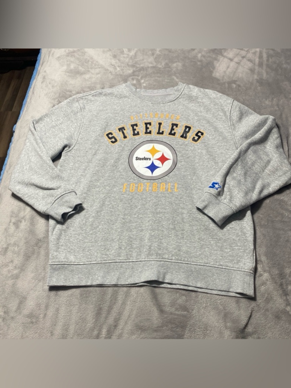 STARTER Pittsburgh Steelers Heather Gray Crewneck with Team Logo XL